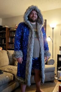 Blue Sequin Festival Coat Set - Faux Fur Trim & Satin Lined photo review