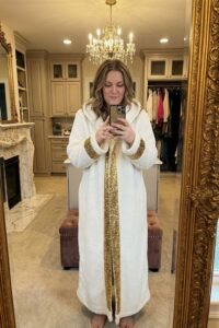 White Hooded Kaftan - Gold Sequin Trim Duster photo review