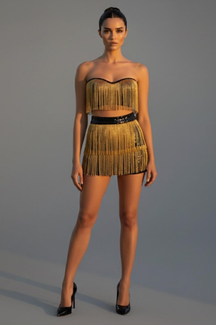 Gold Fringe Skirt Set - 1920s Gatsby Style Co-ord