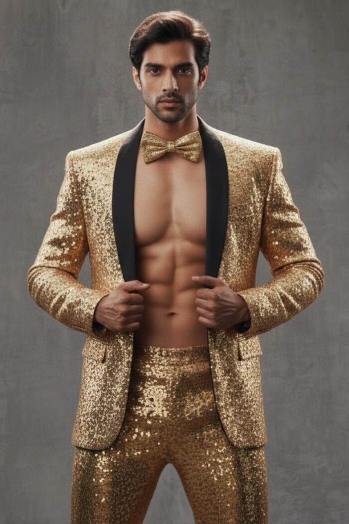 Gold Sequin Pants - Slim Fit Performance Trousers (Club Wear)