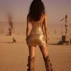 ZEVQ Handmade Gold Sequin Corset Top, a dazzling festival rave bustier worn by a model