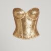 ZEVQ Handmade Gold Sequin Corset Top, a dazzling festival rave bustier worn by a model