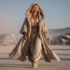 ZEVQ premium faux suede hooded kaftan with thick fur lining for festival and cyberpunk fashion