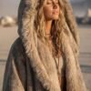 ZEVQ premium faux suede hooded kaftan with thick fur lining for festival and cyberpunk fashion