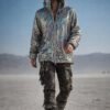 ZEVQ's premium Silver Iridescent Festival Jacket - a holographic sequin zip-up hoodie for festivals and raves.