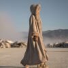 ZEVQ premium faux suede hooded kaftan with thick fur lining for festival and cyberpunk fashion
