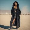 ZEVQ Oversize Black Wellsoft Duster - a dramatic hooded maxi plush coat for festival fashion
