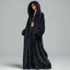 ZEVQ's premium black hooded maxi plush coat, an oversize Wellsoft duster for festival fashion.