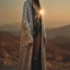 ZEVQ's premium silver sequin maxi duster hoodie, a festival statement coat with black satin lining.