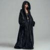 ZEVQ's premium black hooded maxi plush coat, an oversize Wellsoft duster for festival fashion.
