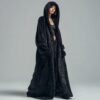 ZEVQ Oversize Black Wellsoft Duster - a dramatic hooded maxi plush coat for festival fashion