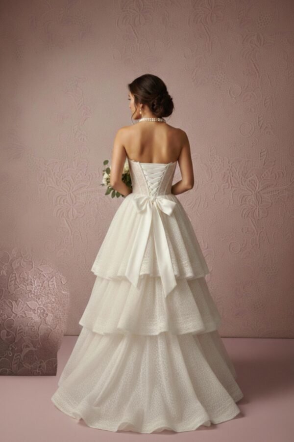 Ivory Lace Corset Tiered Skirt Set by ZEVQ, a premium festival bridal and cyberpunk fashion outfit.