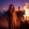 ZEVQ premium brown faux fur hooded festival parka worn at a festival