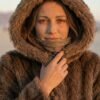 ZEVQ premium brown faux fur hooded festival parka worn at a festival