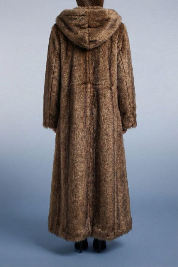 ZEVQ premium brown faux fur hooded festival parka worn at a festival
