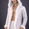 ZEVQ premium silver sequin kaftan set with hooded robe and matching shorts for festival wear