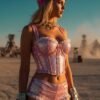 ZEVQ custom holographic sequin festival armor corset and shorts set for festivals