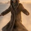 ZEVQ premium brown faux fur hooded festival parka worn at a festival