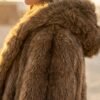 ZEVQ premium brown faux fur hooded festival parka worn at a festival