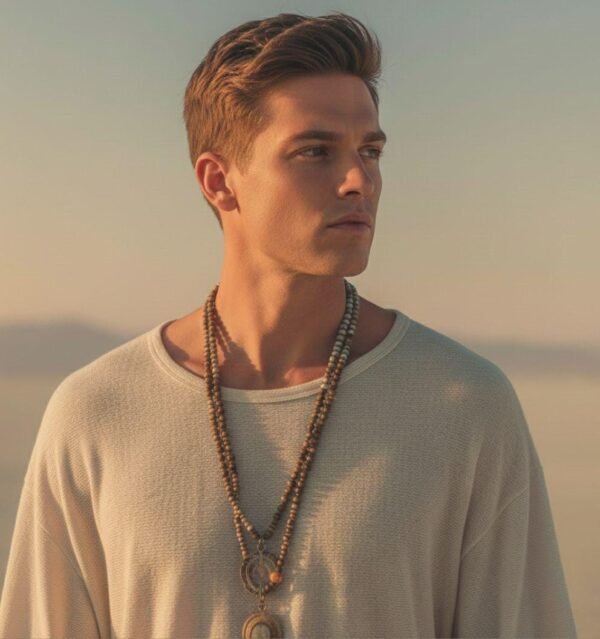 ZEVQ premium oversize boho festival t-shirt in off-white, modeled for desert festival wear.