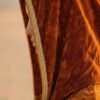 Burnt Orange Velvet Hooded Festival Kaftan with gold trim, flowing maxi duster for desert festivals