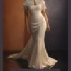 ZEVQ custom sequin bridal cape with beaded fringe, a luxury wedding shrug for brides and performers.