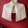 ZEVQ custom sequin bridal cape with beaded fringe, a luxury wedding shrug for brides and performers.