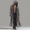 Luxury Men's Silver Sequin Duster Coat, a premium festival kimono for raves and events.