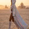 ZEVQ Holographic Hooded Maxi Duster - Iridescent Festival Robe and Coat