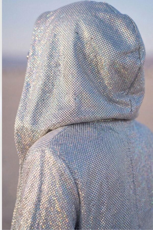 ZEVQ Holographic Hooded Maxi Duster - Iridescent Festival Robe and Coat