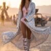 ZEVQ Holographic Hooded Maxi Duster - Iridescent Festival Robe and Coat