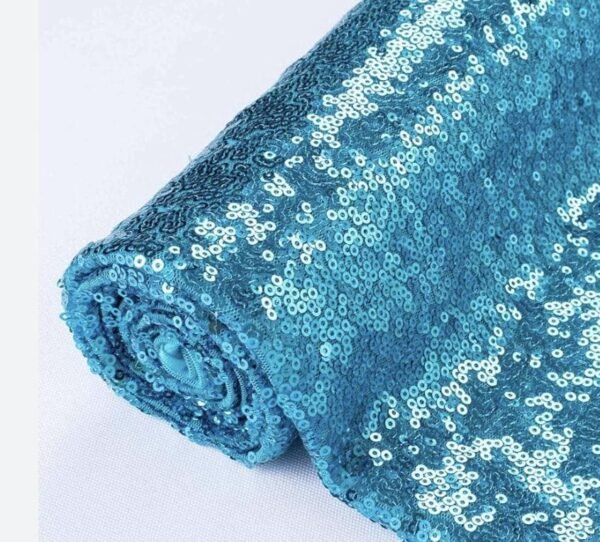 Luxury Turquoise Sequin Hooded Kaftan, a shimmering festival robe with satin lining.