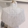 ZEVQ custom sequin bridal cape with beaded fringe, a luxury wedding shrug for brides and performers.