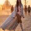 ZEVQ Holographic Hooded Maxi Duster - Iridescent Festival Robe and Coat
