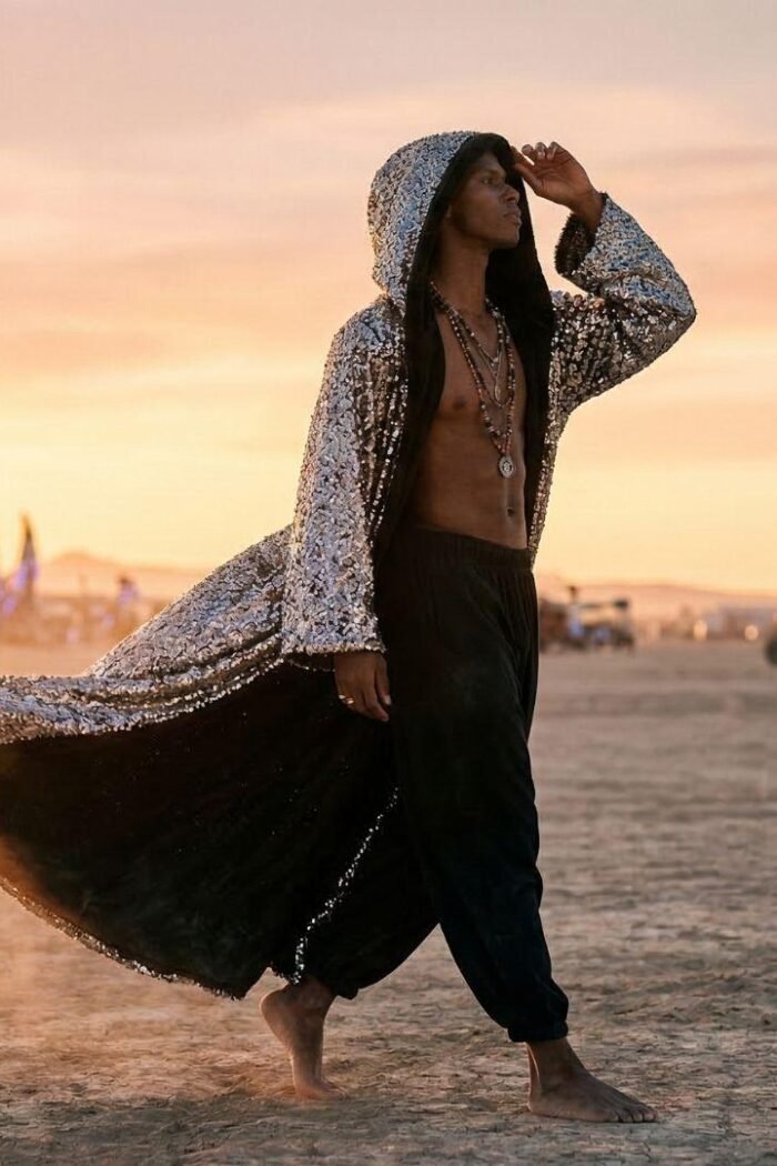 ZEVQ Sequin Maxi Duster with Welsoft Lining - custom length sparkly festival robe