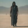 ZEVQ Men's Black Hooded Linen Duster Vest, an oversized festival cloak for Burning Man outfits.