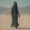 ZEVQ Men's Black Hooded Linen Duster Vest, an oversized festival cloak for Burning Man outfits.