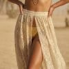 ZEVQ premium boho lace maxi skirt in ecru, featuring a front-open design for festival styling