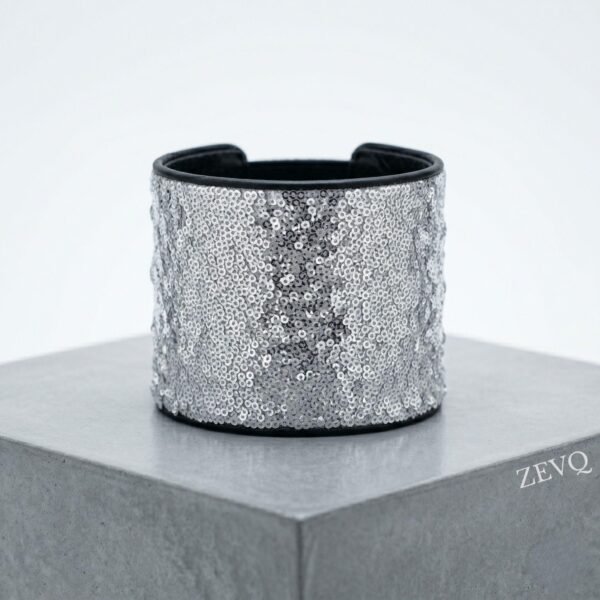 ZEVQ Silver Sequin Secret Pocket Wristband with hidden stash compartment for festivals
