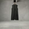 ZEVQ Men's Black Hooded Linen Duster Vest, an oversized festival cloak for Burning Man outfits.