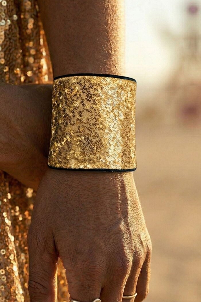 Gold Sequin Secret Pocket Wristband with hidden money compartment for festivals